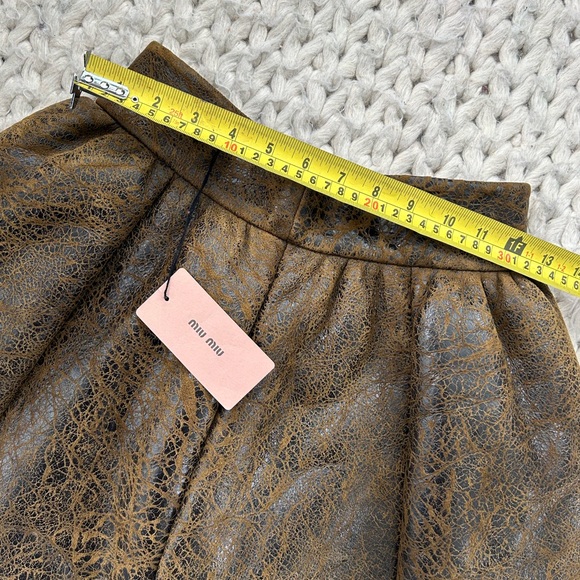 Miu Miu Brown Textured Leather & Sheep Skin Circle Skirt - Picture 12 of 15